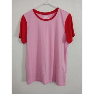 Lands Ends Womens Size S(6-8) Pink & Red Short Sleeve Crew Neck T-Shirt